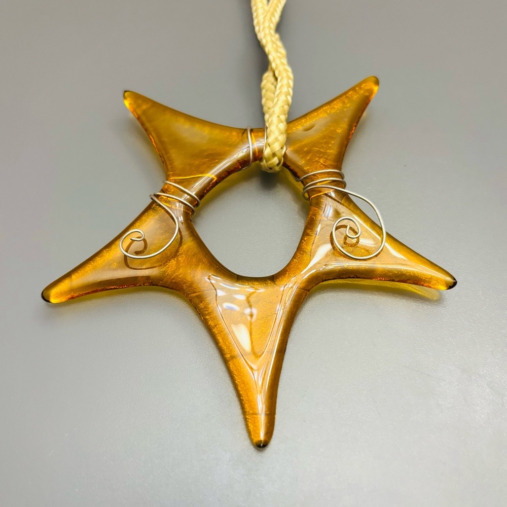 Handmade Glass Star Suncatcher Golden Amber Star Ornament Wire Wrapped Glass Art
